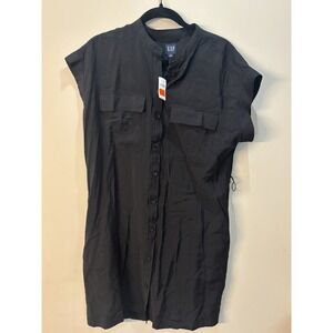 GAP Utility Mini Shirtdress Size M | Black Short Sleeve Button Front No Belt NWT